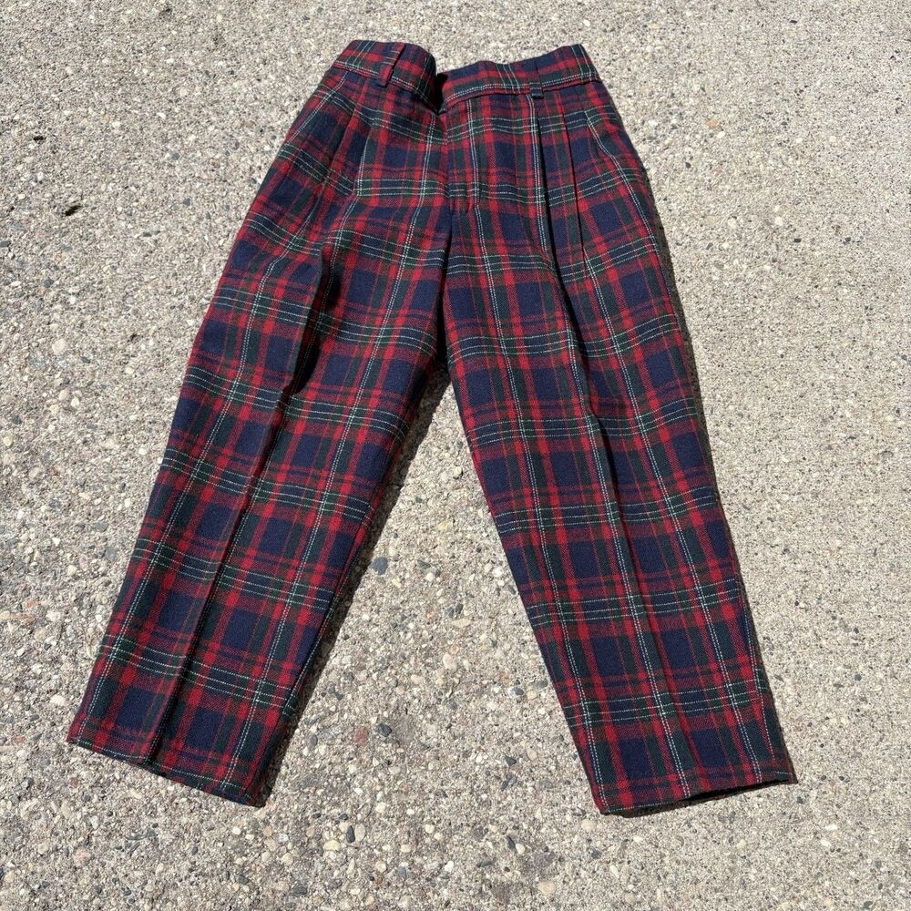 Vintage Boys 5 Slacks Trousers Red Blue Green Plaid Pressed USA Christmas